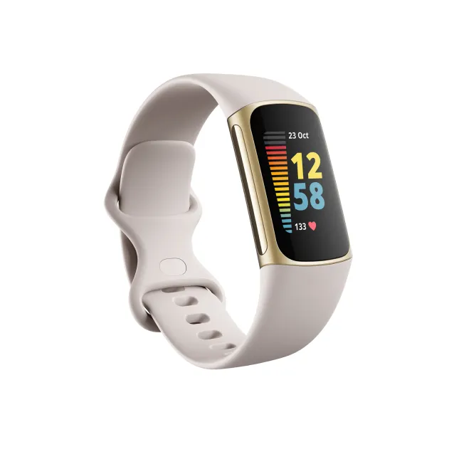 Rilevatore di attività Fitbit Charge 5 AMOLED Braccialetto per rilevamento Oro, Bianco