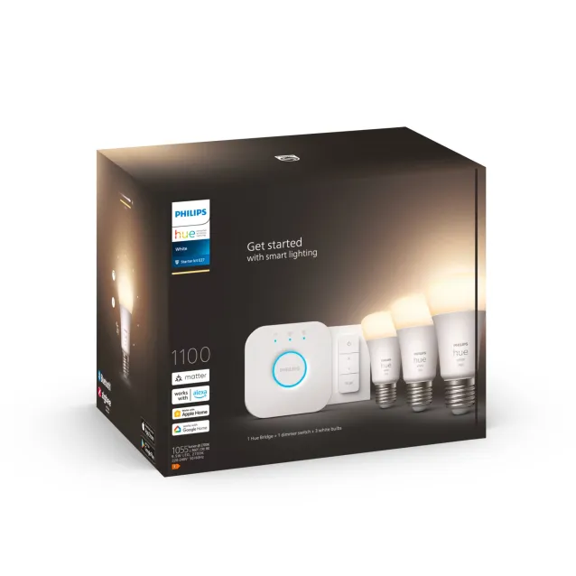 Philips by Signify Hue White Starter Kit Bridge + 3 Lampadine Smart E27 75W Dimmer Switch [8719514289130]