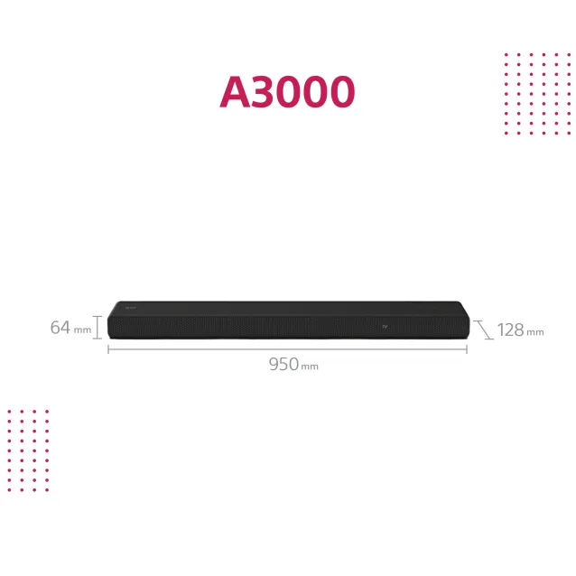 Altoparlante soundbar Sony HT-A3000 - TV bluetooth a 3.1. canali, Dolby Atmos® e doppio subwoofer integrato.