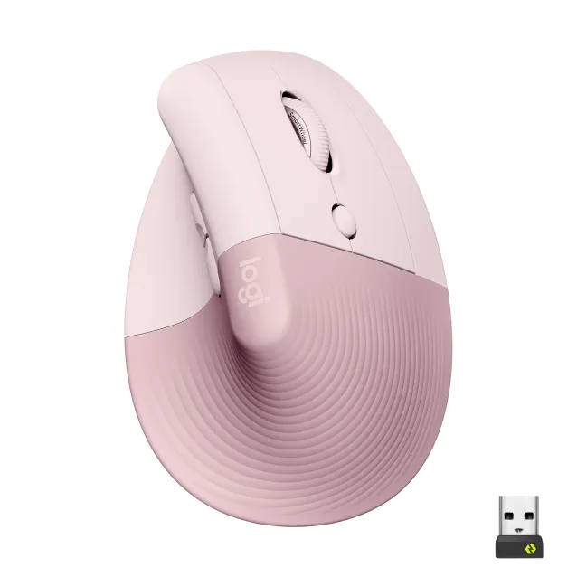 Logitech Lift Mouse Ergonomico Verticale, Senza Fili, Ricevitore Bluetooth o Logi Bolt USB, Clic Silenziosi, 4 Tasti, Compatibile con Windows / macOS iPadOS, Laptop, PC. Rosa [910-006478]