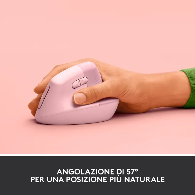 Logitech Lift Mouse Ergonomico Verticale, Senza Fili, Ricevitore Bluetooth o Logi Bolt USB, Clic Silenziosi, 4 Tasti, Compatibile con Windows / macOS iPadOS, Laptop, PC. Rosa [910-006478]