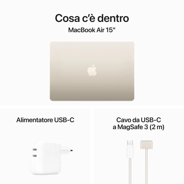 Notebook Apple MacBook Air 15'' M3 chip con core 8 CPU e 10 GPU, 16GB, 512GB SSD Galassia [MXD33T/A]