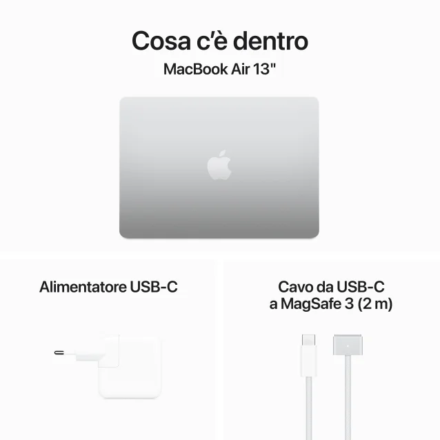 Notebook Apple MacBook Air 13'' M3 chip con core 8 CPU e GPU, 8GB, 256GB SSD Argento