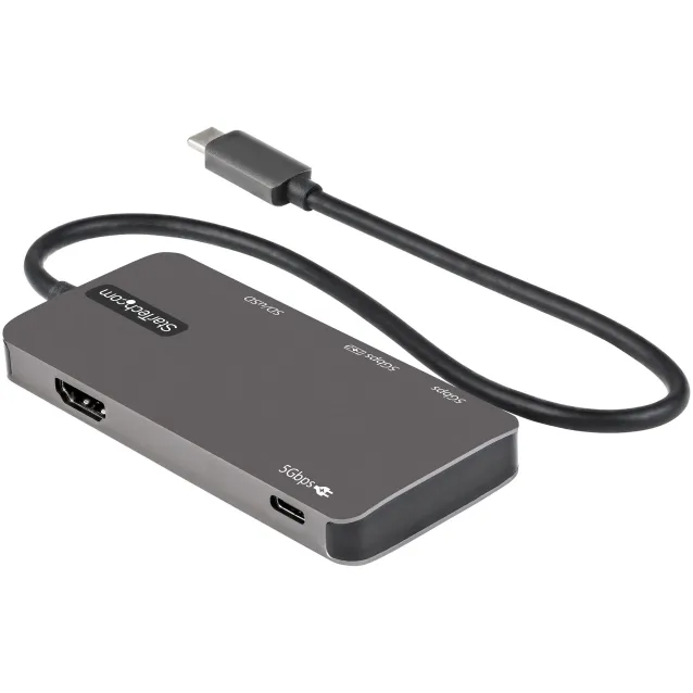 StarTech.com Adattatore multiporta USB C - Da USB-C a 4K HDMI, 100W Power Delivery Pass-through, slot SD/MicroSD, Hub 3.0 3 porte Type-C Mini Dock Cavo integrato da 30cm [DKT30CHSDPD]