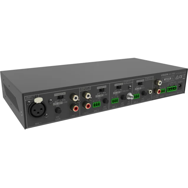 Vision AV-1900 amplificatore audio Casa Nero (VISION Professional Digital Audio Mixer Amplifier - LIFETIME WARRANTY 2 x 50w [RMS @ 8 Ohms] RS-232 Bluetooth [renameable, set pin] 4 inputs each either line-level or Mic [balanced with trim adjustme [AV-1900]