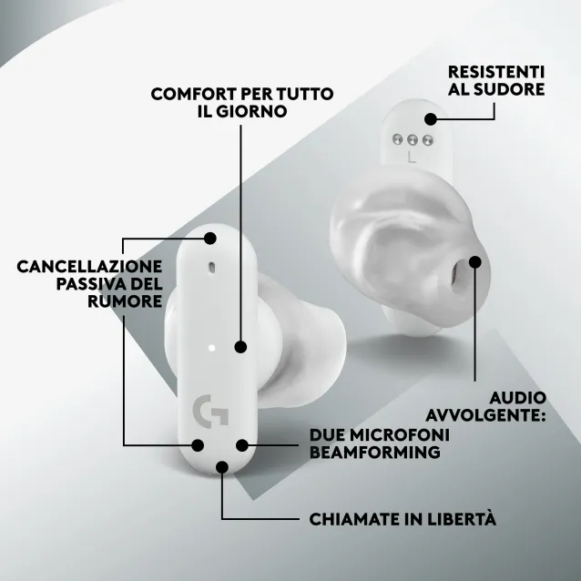 Cuffia con microfono Logitech G FITS Auricolare True Wireless Stereo (TWS) In-ear Giocare Bluetooth Bianco [985-001183]