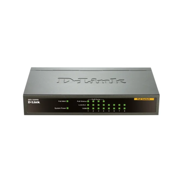 D-Link DES-1008PA switch di rete Non gestito Fast Ethernet (10/100) Supporto Power over (PoE) Nero [DES-1008PA]