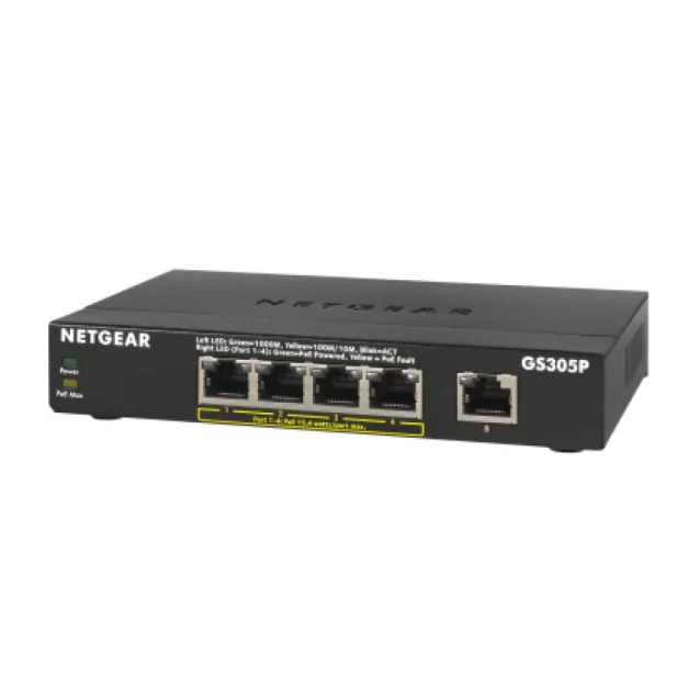 Switch di rete NETGEAR GS305Pv2 Non gestito Gigabit Ethernet (10/100/1000) Supporto Power over (PoE) Nero [GS305P-200PES]