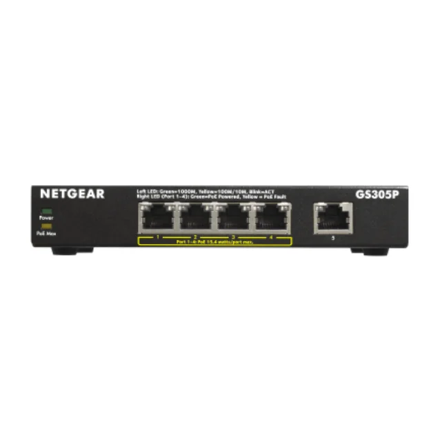Switch di rete NETGEAR GS305Pv2 Non gestito Gigabit Ethernet (10/100/1000) Supporto Power over (PoE) Nero [GS305P-200PES]