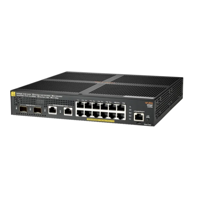 Switch di rete Hewlett Packard Enterprise Aruba 2930F 12G PoE+ 2G/2SFP+ Gestito L3 Gigabit Ethernet (10/100/1000) Nero 1U Supporto Power over (PoE) [JL693A]