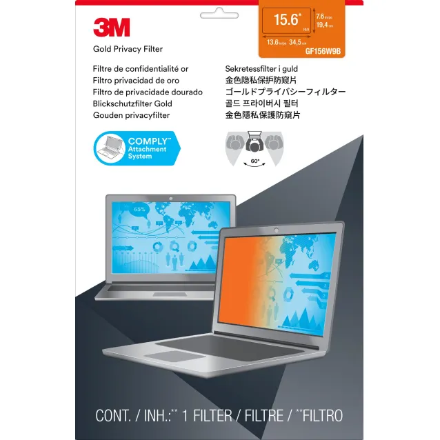 Schermo antiriflesso 3M Filtro Privacy oro per laptop widescreen da 15,6” [7100051326]
