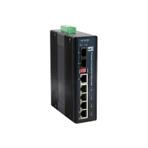 LevelOne 6-Port Gigabit PoE Industrial Switch, 802.3at/af PoE, 4 PoE Outputs, 1 x SFP, 1 x SFP/RJ45 Combo, DIN-Rail, -40°C to 75°C, 126W, voltage booster