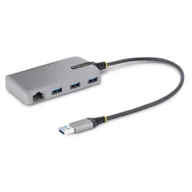 StarTech.com Hub USB a 3 porte con Ethernet - 3.0 5Gbps alimentato via bus splitter USB-A 3x portatile per desktop/notebook ingresso di alimentazione ausiliaria opzionale Cavo da 30 cm [5G3AGBB-USB-A-HUB]