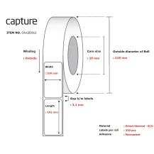 Etichette per stampante Capture Label 100x192, Core 25, - Diameter 110 mm. Thermal print. Uncoated. Permanent. 350 labels roll. 16 rolls box. [CA-LB3011]