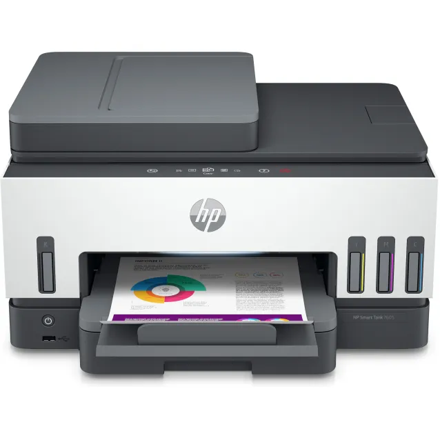 HP Smart Tank Stampante multifunzione 7605, Colore, per Home and home office, Stampa, copia, scansione, fax, ADF e wireless, da 35 fogli, scansione verso PDF, stampa fronte/retro [28C02A#BHC]