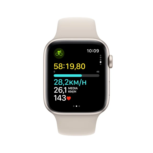 Smartwatch Apple Watch SE OLED 44 mm Digitale 368 x 448 Pixel Touch screen Beige Wi-Fi GPS [satellitare] (Apple [GPS] - 2nd generation starlight aluminium smart watch with sport band fluoroelastomer size: M/L 32 GB [MRE53QA/A]