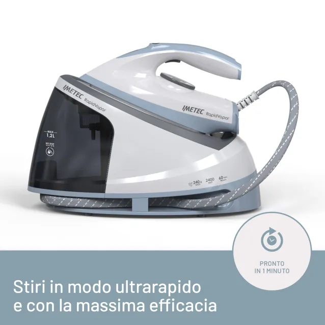 SCOPRI LE OFFERTE ONLINE SU Ferro da stiro con caldaia Imetec Rapidvapor  Stiro Generatore di Vapore, Piastra Fluid Ceramic a Rapido Riscaldamento,  Leggero, Sistema Pulizia Calc Clean, Colpo Vapore 240 g, 2400