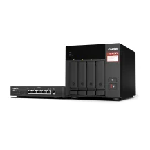 Server NAS QNAP TS-473A + QSW-1105-5T Bundle Pack Tower Ryzen Embedded V1500B 8 GB DDR4 Turbo System Nero [TS-473A-SW5T]