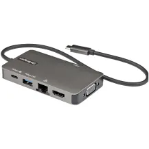 StarTech.com Adattatore multiporta USB-C a HDMI 4K 30 Hz o VGA 1080p - Convertitore USB C con HUB 3 porte e 100W Power Delivery GbE Cavo integrato da 12 cm [DKT30CHVPD2]