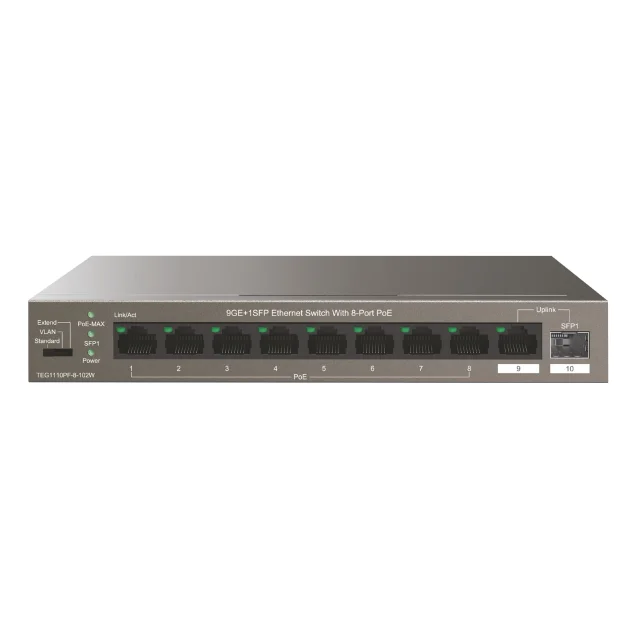 Tenda TEG1110PF-8-102W switch di rete Gestito Gigabit Ethernet (10/100/1000) Supporto Power over (PoE) Grigio [TEG1110PF-8-102W]