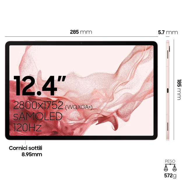 Samsung Galaxy Tab S8+ Tablet Android 12.4 Pollici 5G RAM 8 GB 128 12 Pink Gold [] 2022 [SM-X806BIDAEUE]