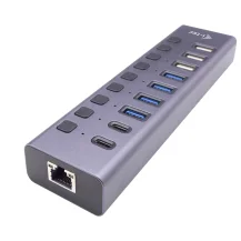 Hub USB i-tec CACHARGEHUB9LANUK hub di interfaccia 2.0 Type-C 5000 Mbit/s Grigio (I-TEC CHARGING HUB 9PORT LAN UK - 3.0/USB-C POWER ADAPTER 60W) [CACHARGEHUB9LANUK]