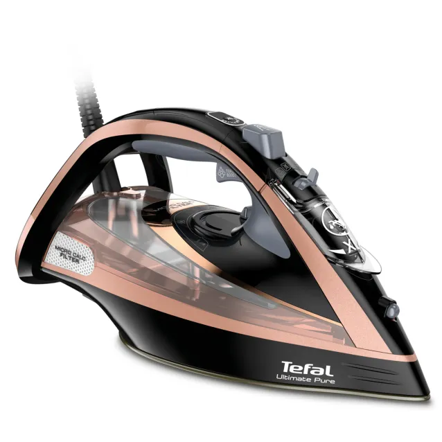 SCOPRI LE OFFERTE ONLINE SU Tefal Ultimate Pure FV9845 Ferro da stiro a  secco e vapore Piastra Durilium Autoclean 3100 W Nero, Rame [FV9845]