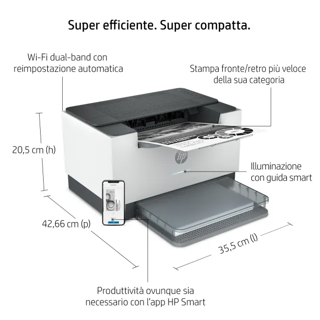 SCOPRI LE OFFERTE ONLINE SU Stampante laser HP LaserJet M209dw, Bianco e  nero, per Abitazioni piccoli uffici, Stampa, Stampa fronte/retro;  dimensioni compatte; risparmio energetico; Wi-Fi dual band [6GW62F#B19]