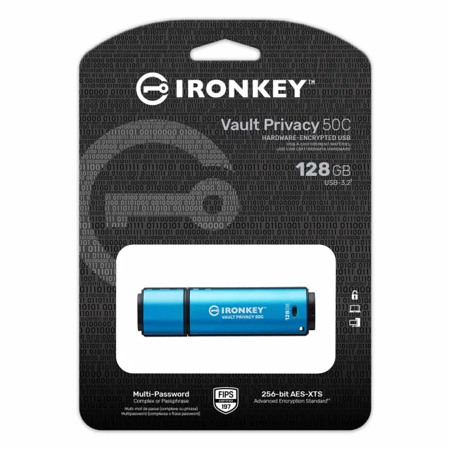 Kingston Technology IronKey VP50 unità flash USB 128 GB tipo-C 3.2 Gen 1 (3.1 1) Nero, Blu [IKVP50C/128GB]