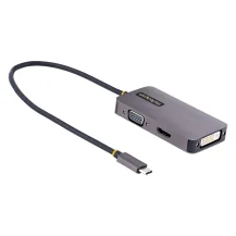 StarTech.com Adattattore USB C a HDMI DVI o VGA, Adattatore video multiporta fino 4K 60Hz, Compatibile con Thunderbolt 3 e 4, type VGA da viaggio in Alluminio [118-USBC-HDMI-VGADVI]