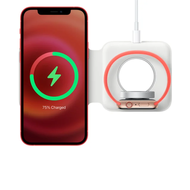 Apple MHXF3ZE/A Caricabatterie per dispositivi mobili Auricolare, Smartphone, Orologio intelligente Bianco Lightning Carica wireless Interno [MHXF3ZE/A]