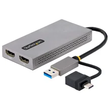 StarTech.com Adattatore USB 3.0 a HDMI, Scheda Video Esterna Doppio HDMI (1x 4K30Hz/1x 1080p), Cavo da 11cm integrato con Dongle USB-A USB-C; Convertitore USB-A/C Dual - Win/Mac [107B-USB-HDMI]