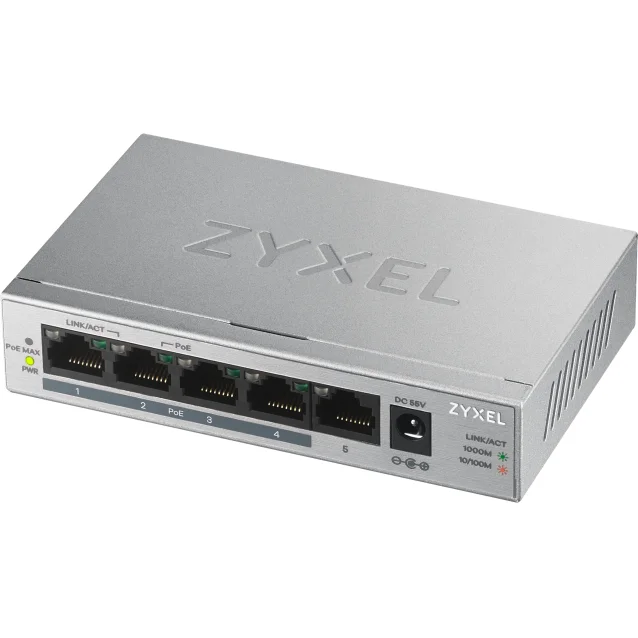 Switch di rete Zyxel GS1005HP Non gestito Gigabit Ethernet (10/100/1000) Supporto Power over (PoE) Argento [GS1005HP-GB0101F]