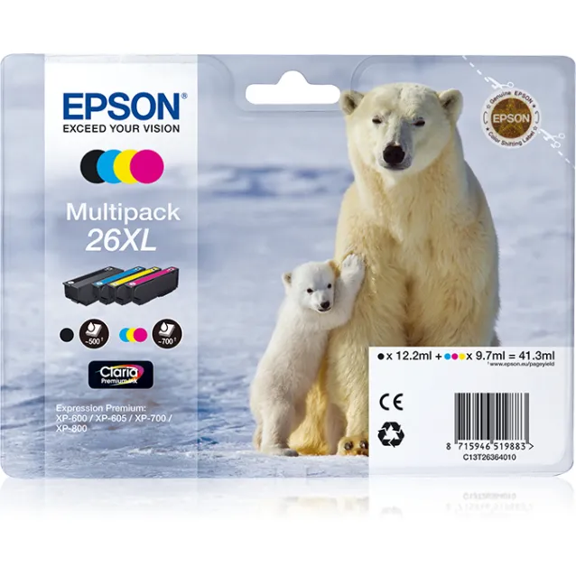 Cartuccia inchiostro Epson Polar bear Multipack 26XL (4 colori XL : NCMG) [C13T26364010]