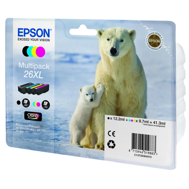 Cartuccia inchiostro Epson Polar bear Multipack 26XL (4 colori XL : NCMG) [C13T26364010]