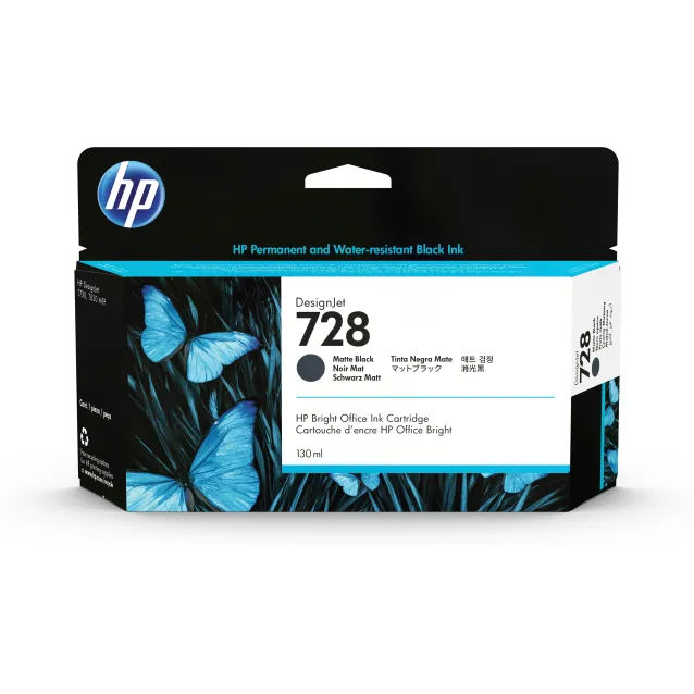 Cartuccia inchiostro HP 728 130-ml Matte Black DesignJet Ink Cartridge cartuccia d'inchiostro 1 pz Originale Resa standard Nero opaco [3WX25A]