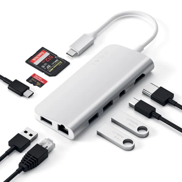 Satechi - Adattatore Multiporta e Lettore Schede (micro) SD - USB-C -  Argento