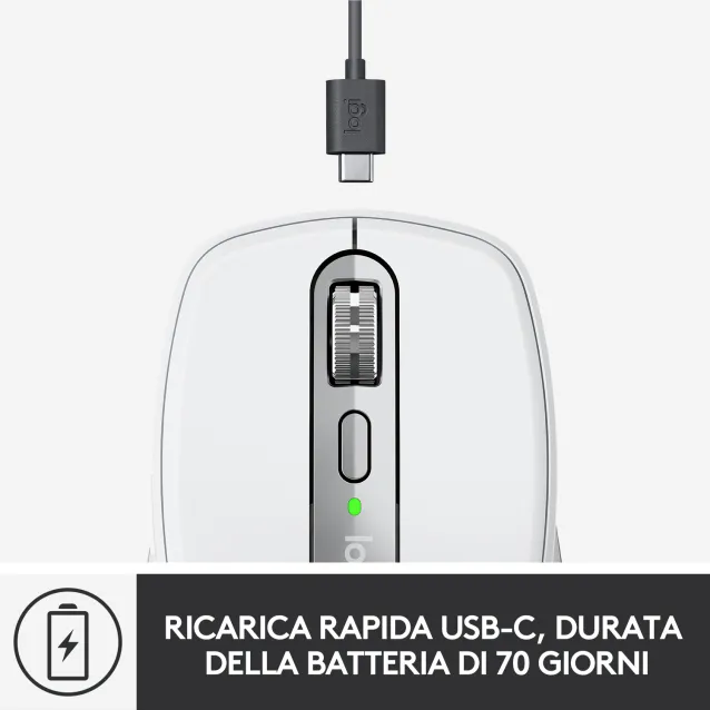 Logitech MX Anywhere 3 per Mac – Mouse Compatto Performante, Wireless, Scroller Magnetico Veloce, Su Ogni Superficie, Sensore 4000 DPI, Pulsanti Custom, USB-C, Bluetooth, Apple Mac, iPad, Windows [910-005991]