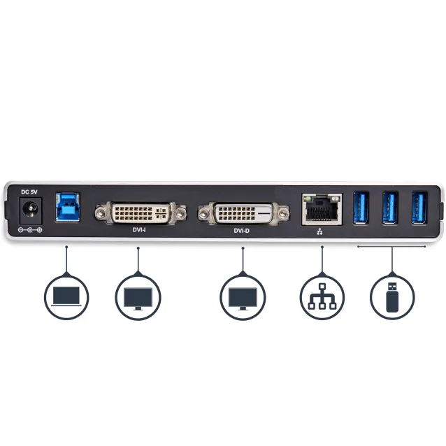 StarTech.com Docking Station Universale per Laptop USB 3.0 dual-monitor DVI Gigabit Ethernet con adattatori HDMI / VGA - Adattatore a o Dock verticale Mac e Windows [USB3SDOCKDD]