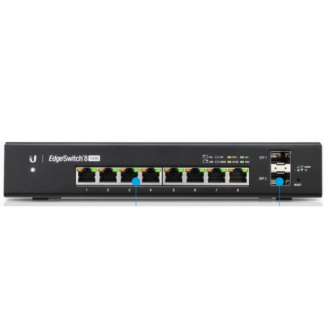 Switch di rete Ubiquiti EdgeSwitch 8 150W Gestito L2/L3 Gigabit Ethernet (10/100/1000) Supporto Power over (PoE) Nero [ES-8-150W]