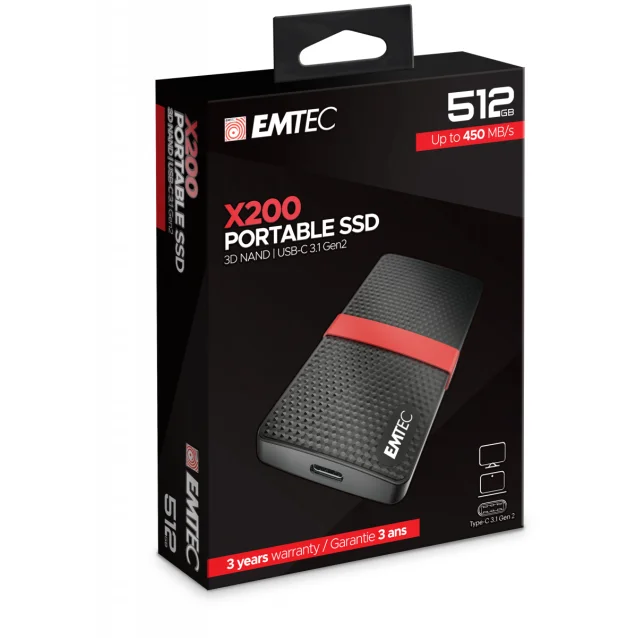 SSD esterno Emtec X200 512 GB Nero, Rosso [ECSSD512GX200]