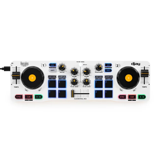 Controller per DJ Hercules DJControl Control MIX Bluetooth Pour Smartphone et tablettes ( Andoid e 2 canali Nero, Bianco, Giallo [SS-1942]