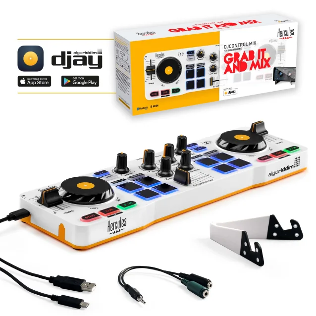 Controller per DJ Hercules DJControl Control MIX Bluetooth Pour Smartphone et tablettes ( Andoid e 2 canali Nero, Bianco, Giallo [SS-1942]