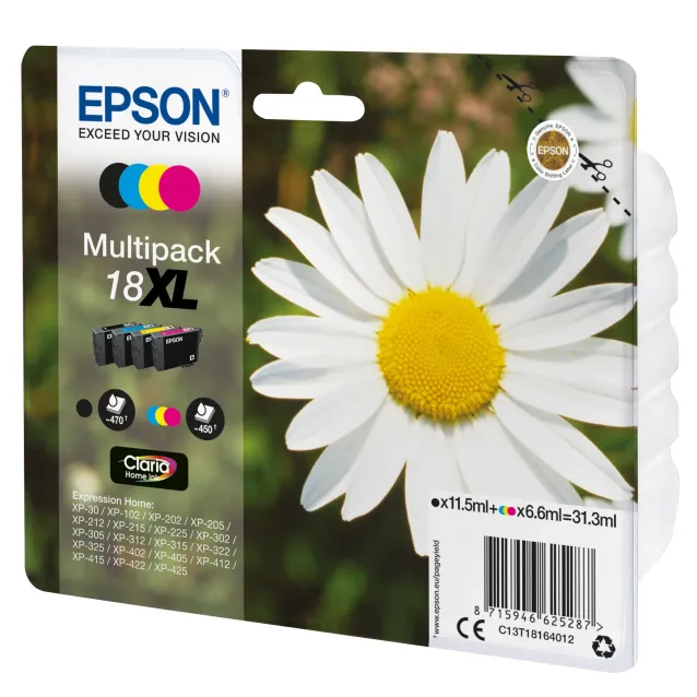 Cartuccia inchiostro Epson Daisy Multipack Margherita 4 colori Inchiostri Claria Home 18XL [C13T18164012]