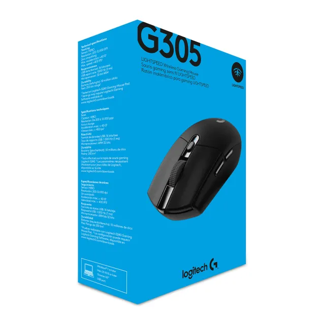 Logitech G G305 mouse Giocare Mano destra RF senza fili + Bluetooth Ottico 12000 DPI [910-005283]