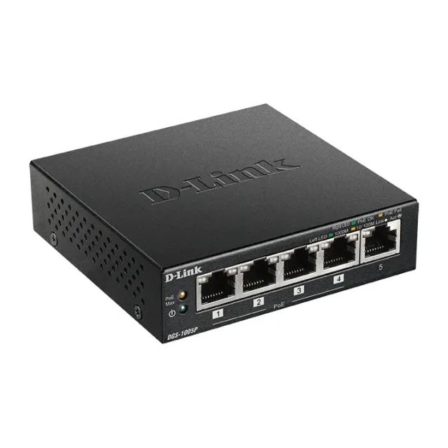 Switch di rete D-Link DGS-1005P Non gestito L2 Gigabit Ethernet (10/100/1000) Supporto Power over (PoE) Nero [DGS-1005P/B]