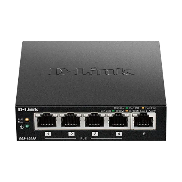 Switch di rete D-Link DGS-1005P Non gestito L2 Gigabit Ethernet (10/100/1000) Supporto Power over (PoE) Nero [DGS-1005P/B]