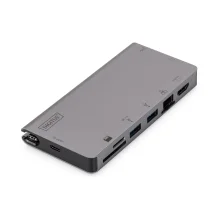 Digitus Dock da viaggio multiporta USB Type-Câ„¢, 8 porte (USB-C Multiport Travel Dock, - Port, gray 2x video, C, USB3.0, RJ45,2x card reader) [DA-70877]