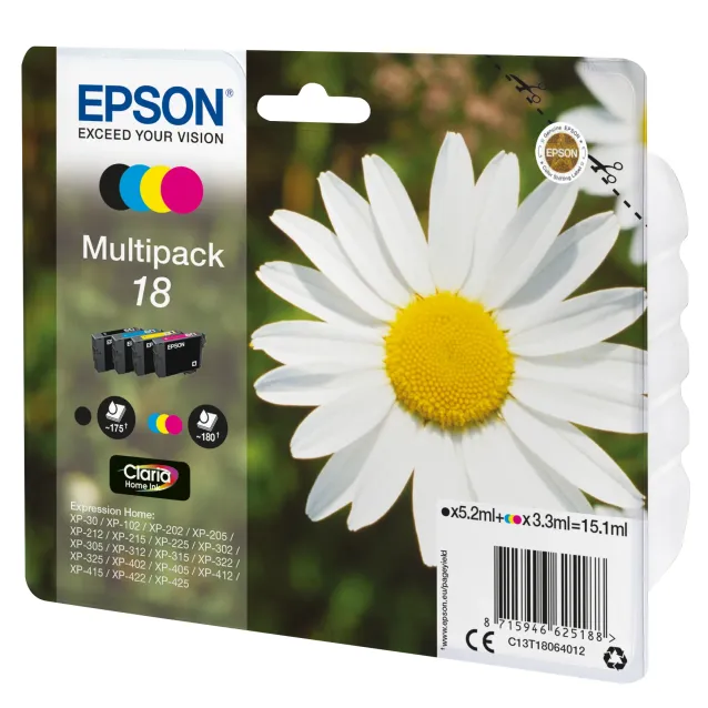 Cartuccia inchiostro Epson Daisy Multipack Margherita 4 colori Inchiostri Claria Home 18 [C13T18064012]