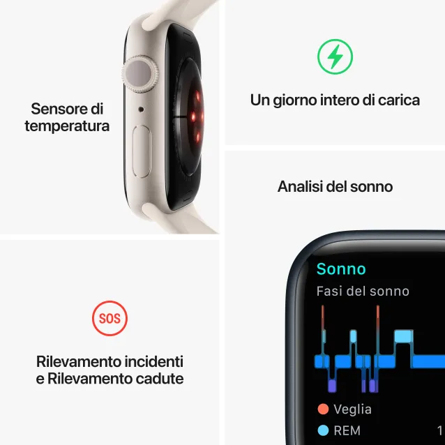 Smartwatch Apple Watch Series 8 GPS 41mm Cassa in Alluminio color Argento con Cinturino Sport Band Bianco - Regular [MP6K3TY/A]